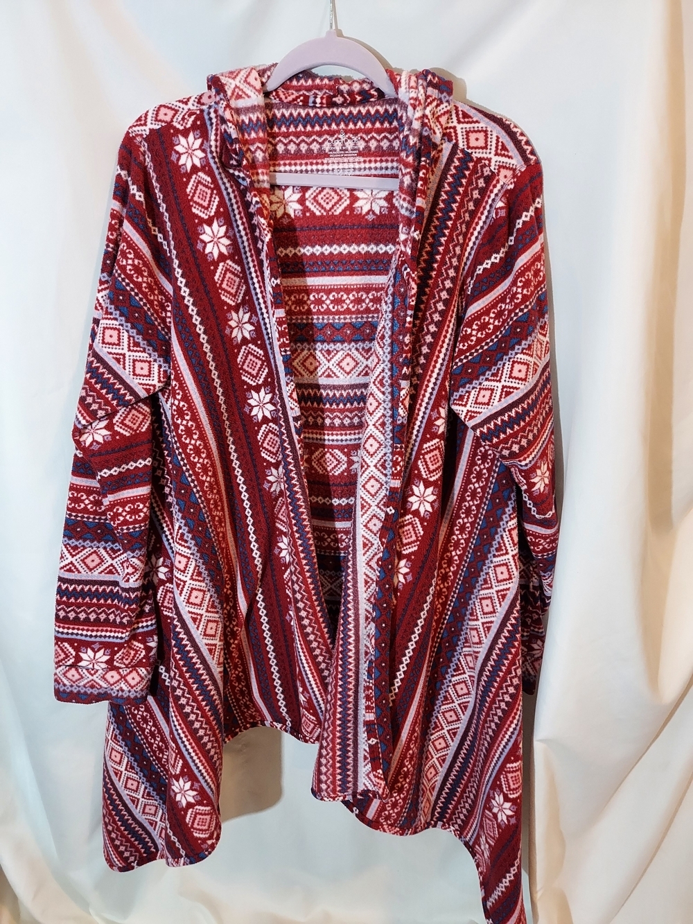 Cuddl Duds Fleecewear Hooded Wrap Cardigan Rhubarb Fairisle 1X/2X